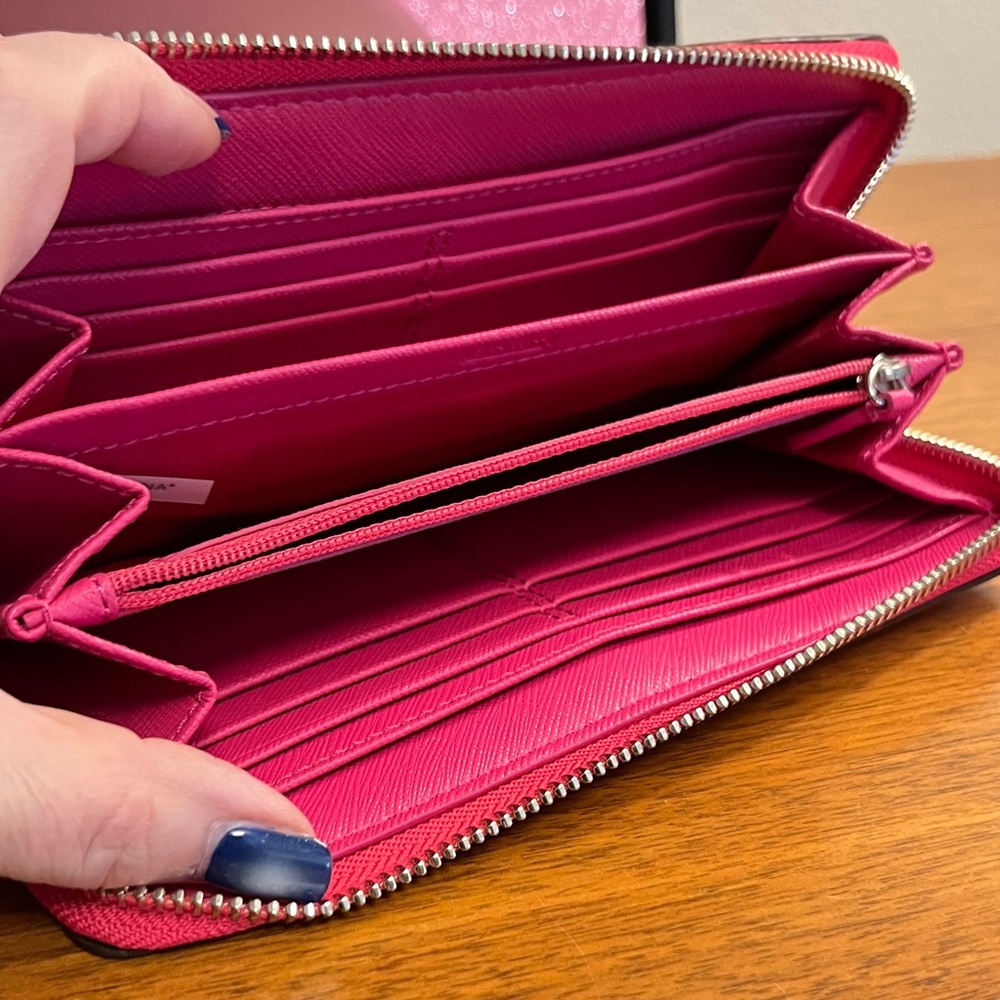 Coach Pink Heart Pattern Zip Around Wallet - Picture 12 of 12
